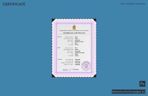 Sri Lanka Heiratsurkunde PSD-Beispielvorschau